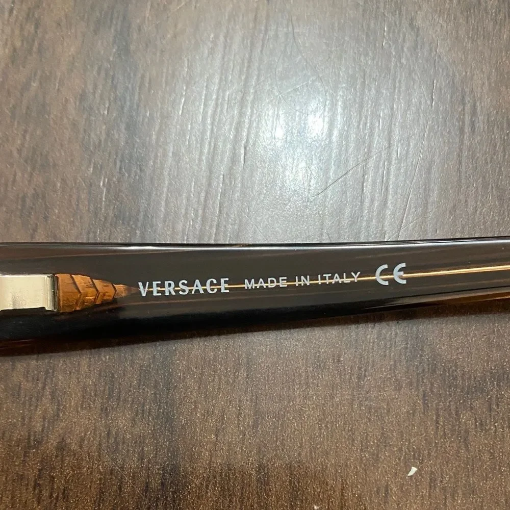 Versace Brown Gray Striped Rectangular Eyewear Glasses Frames